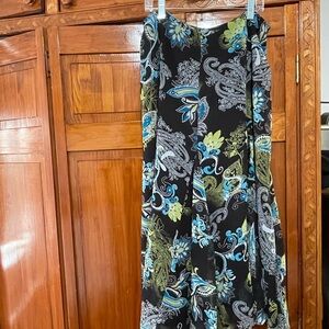 Jessica London Asymmetrical Skirt in Black and Blue Floral Paisley